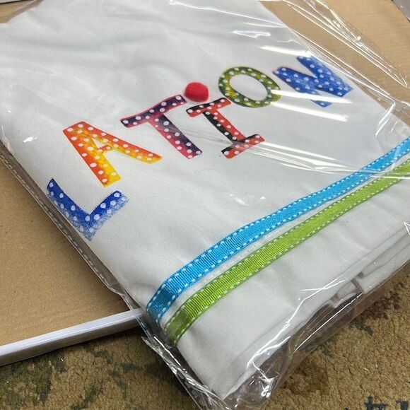 Congratulations table drape write on 28” x 80” never opened colorful print on wh - Picture 3 of 6